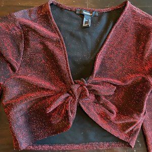 Forever 21 Red glitter crop top with tie L